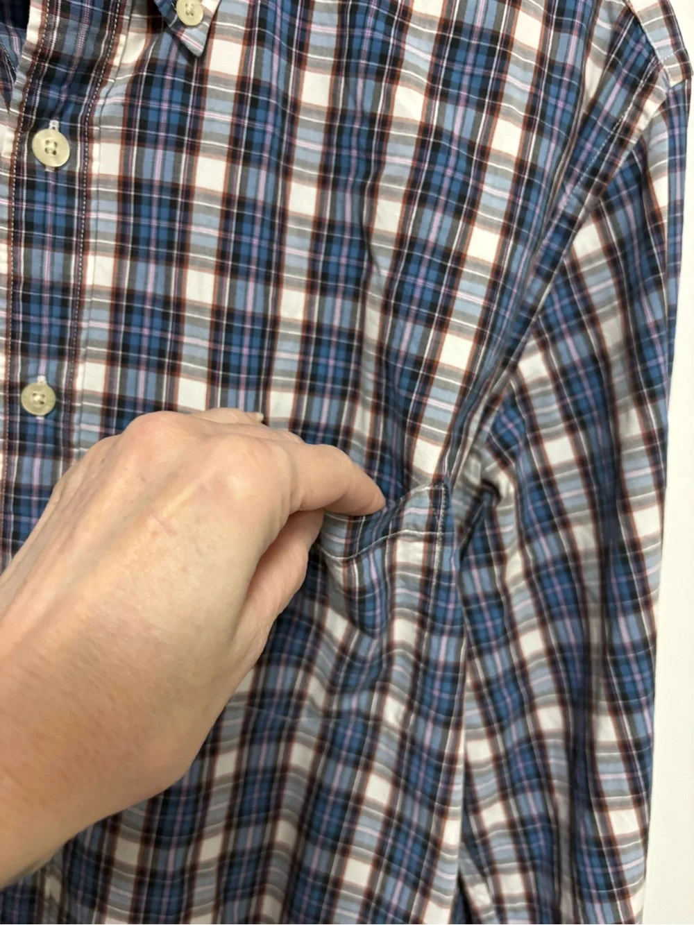 *J. Crew Tailored Washed Shirting Blue Brown Plaid Large Button Down Shirt #IR